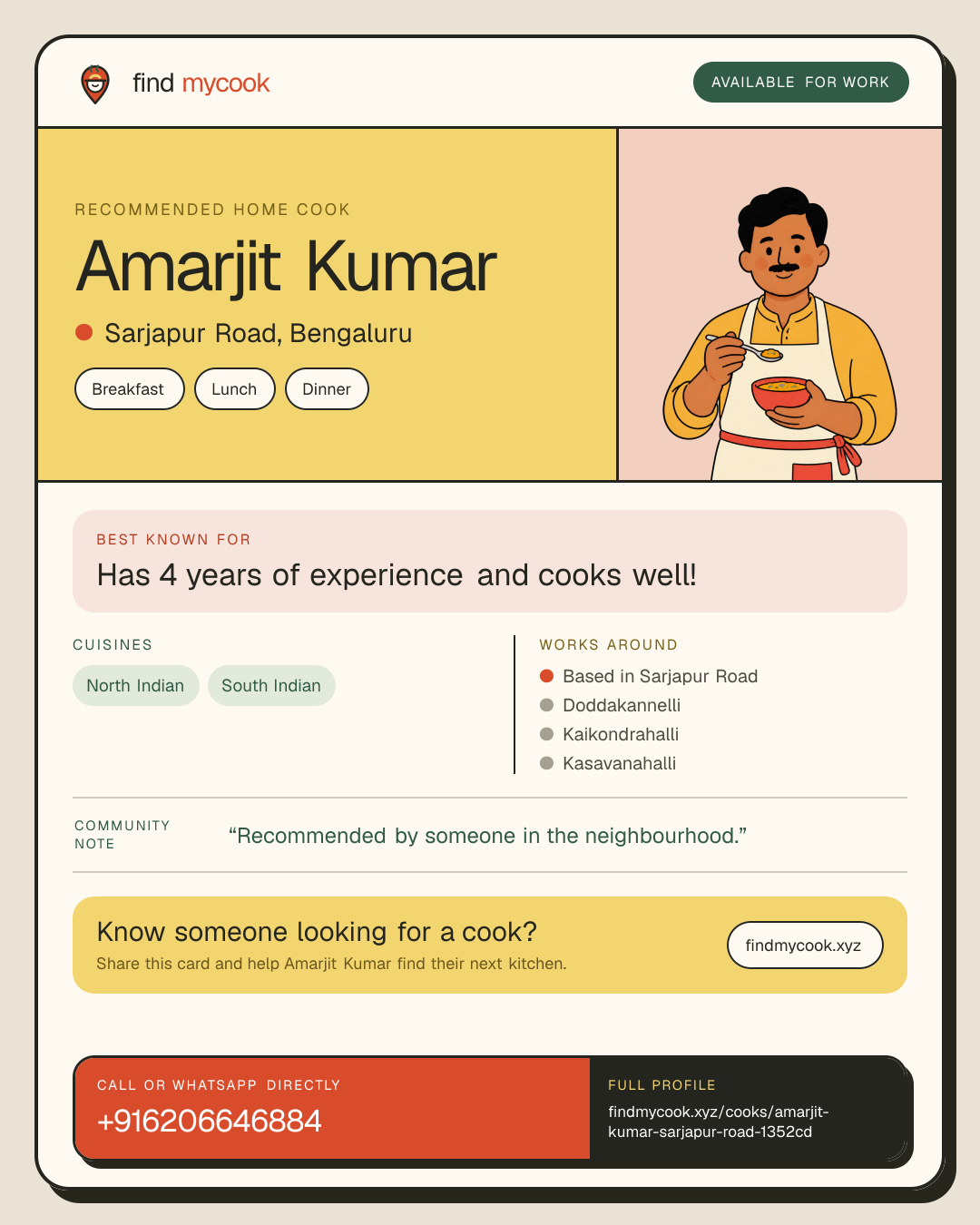 Amarjit Kumar's Find MyCook cook card