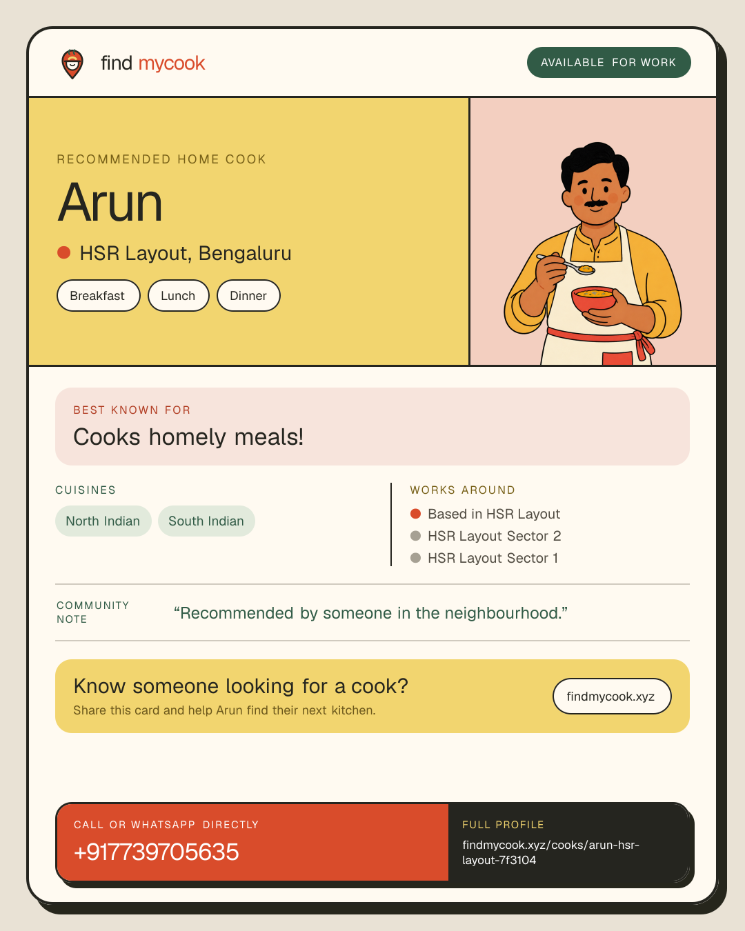 Arun's Find MyCook cook card