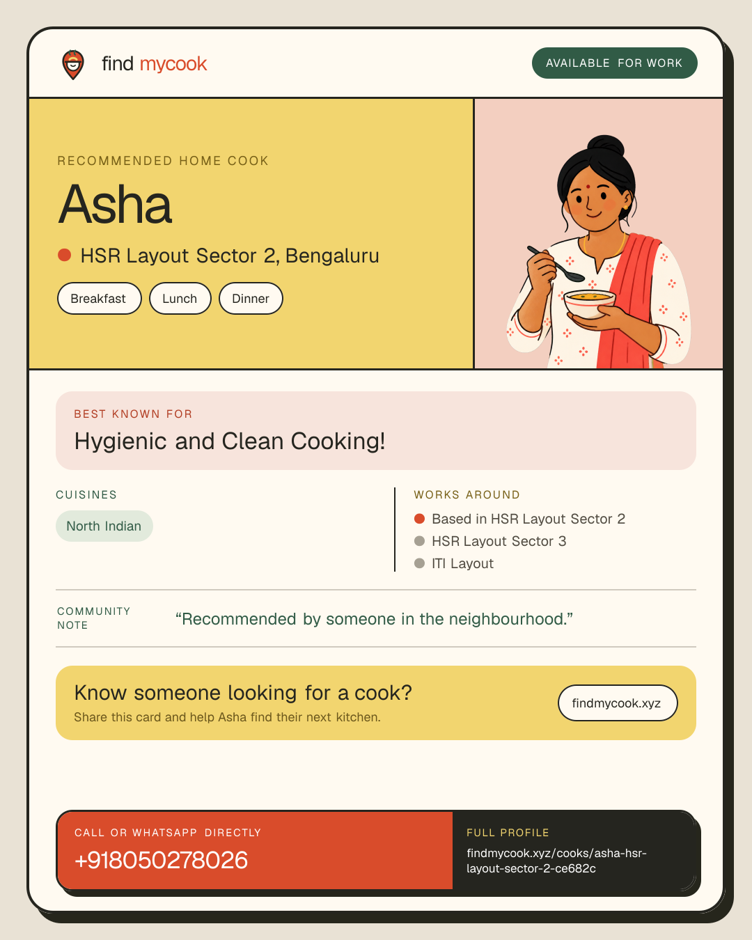 Asha's Find MyCook cook card