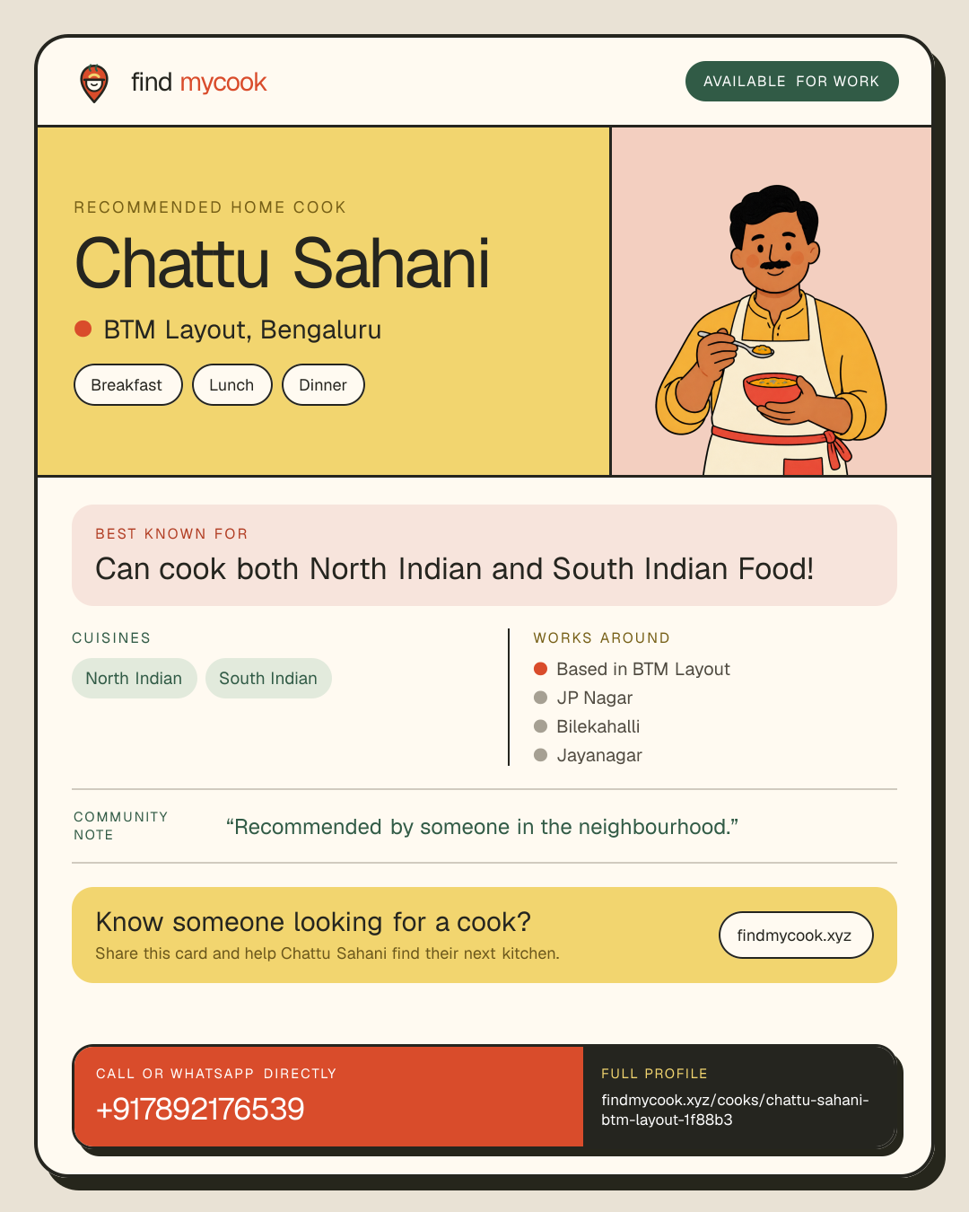 Chattu Sahani's Find MyCook cook card