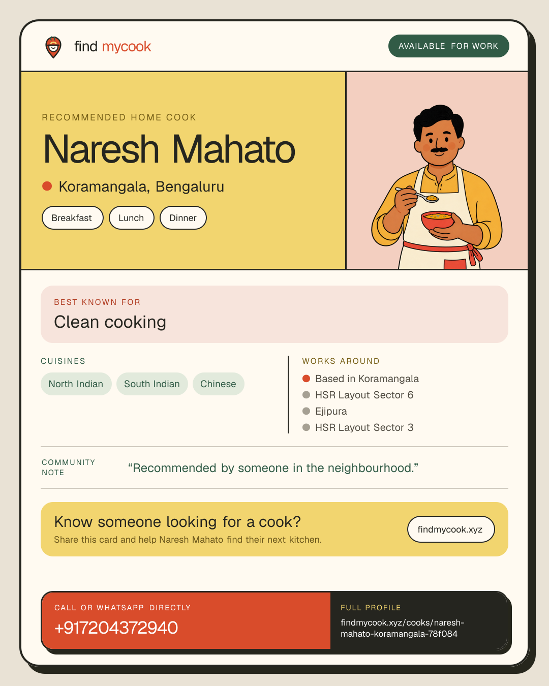 Naresh Mahato's Find MyCook cook card
