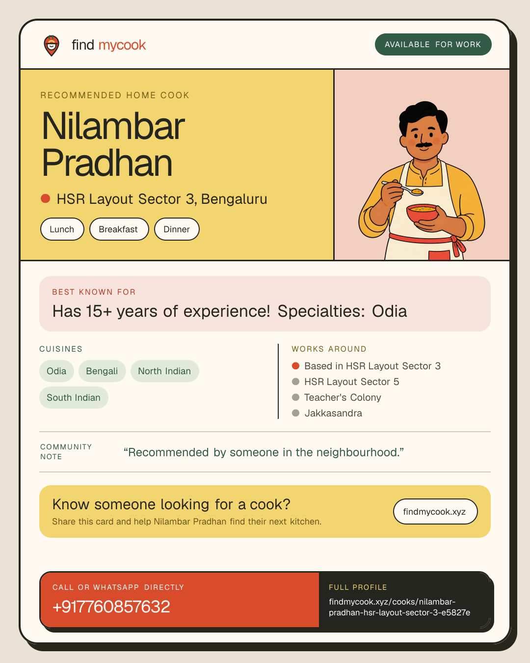 Nilambar Pradhan's Find MyCook cook card
