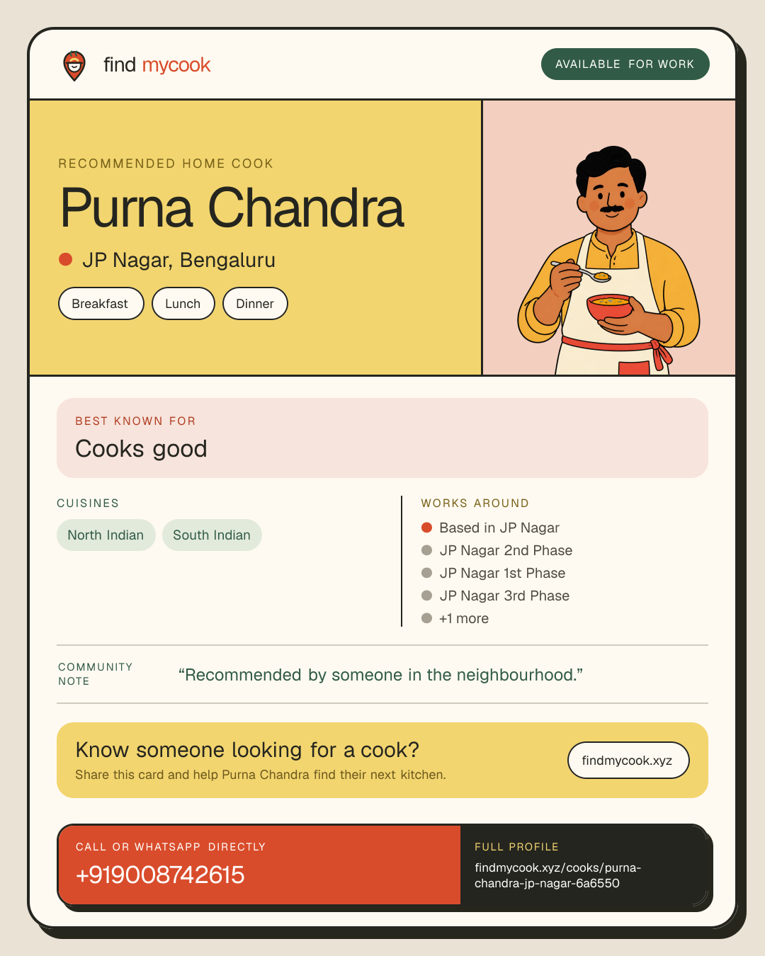 Purna Chandra's Find MyCook cook card