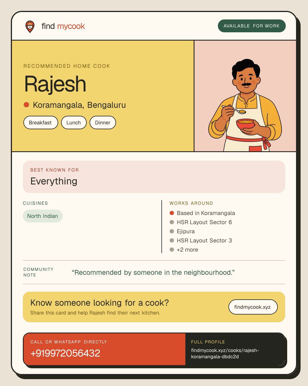 Rajesh's Find MyCook cook card