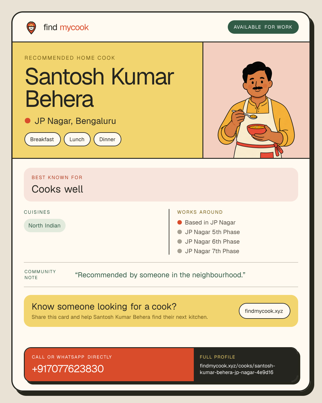 Santosh Kumar Behera's Find MyCook cook card