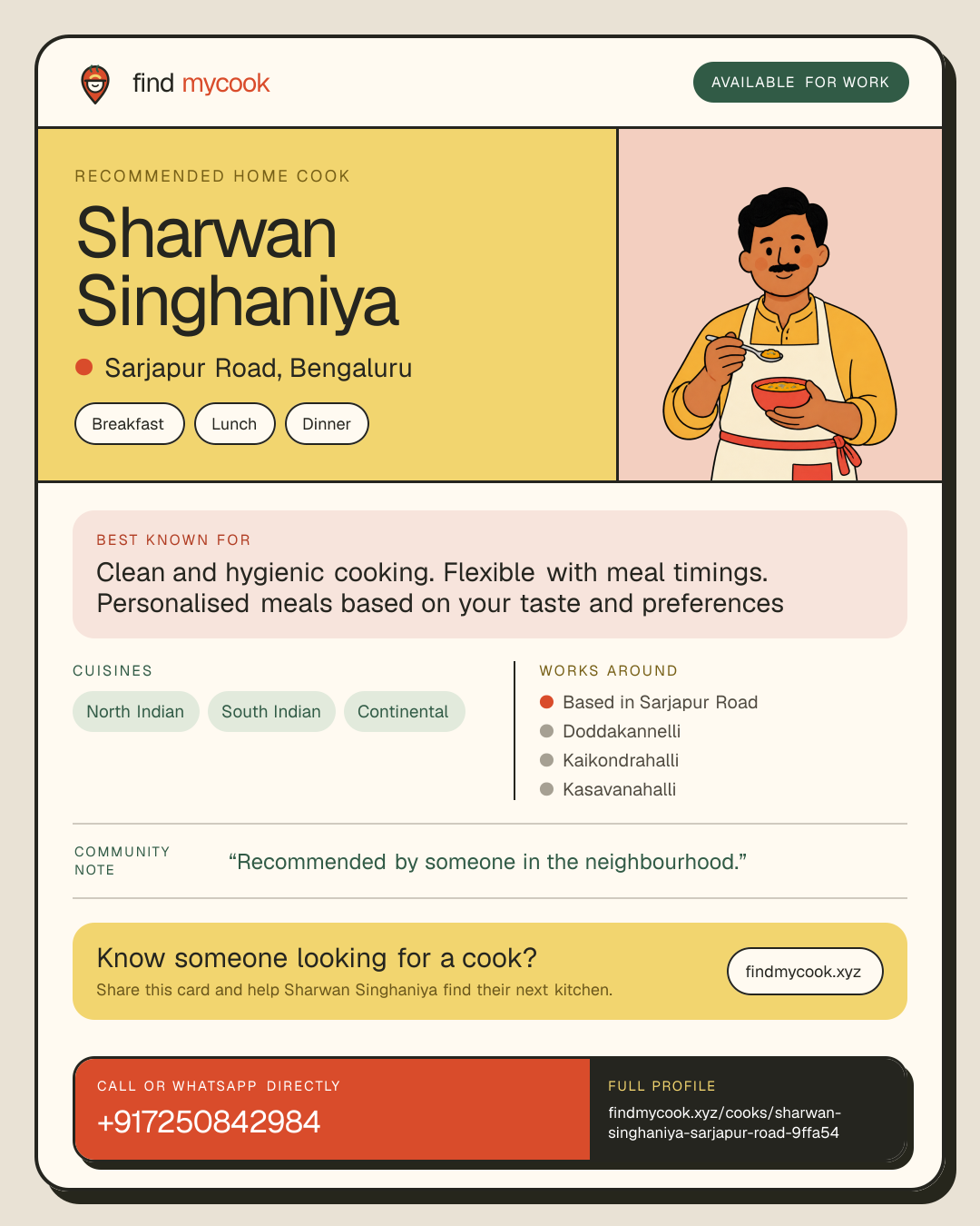 Sharwan Singhaniya's Find MyCook cook card