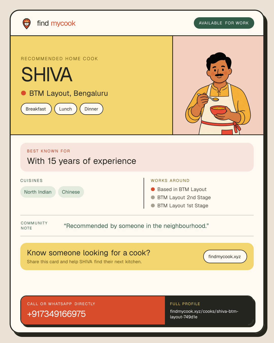 SHIVA's Find MyCook cook card